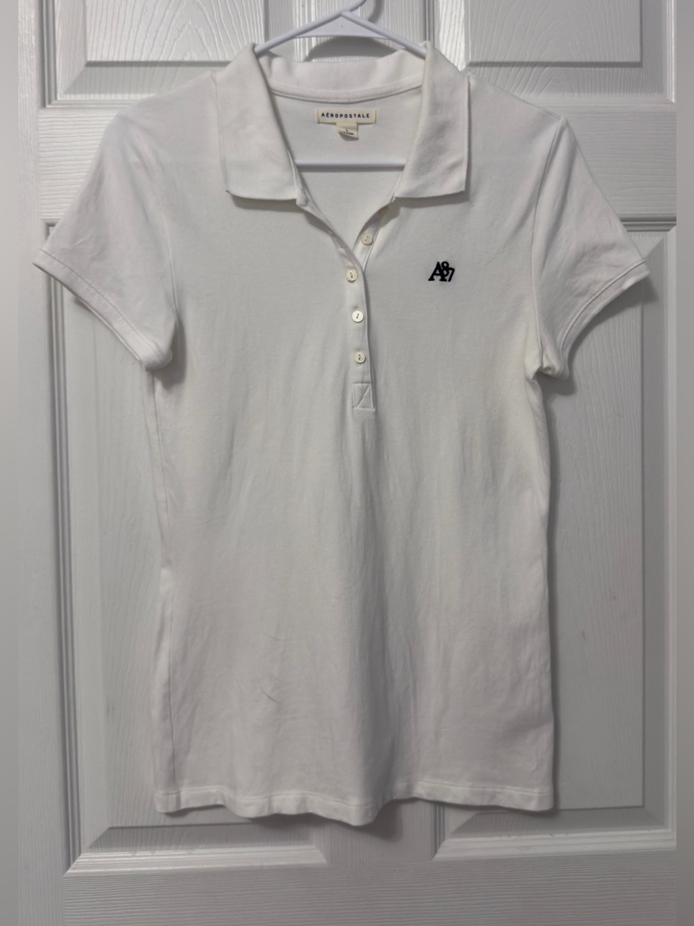 Aeropostale White Polo Shirt with Navy Logo